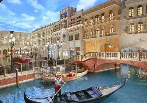 The Venetian Resort — Venice-themed luxury and casino in Las Vegas The Venetian Resort with gondolas in Las Vegas